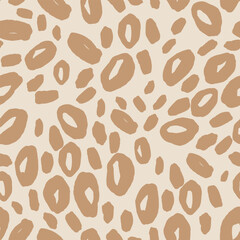 Beige neutral abstract circles seamless pattern, quirky doodle vector background - 787408562