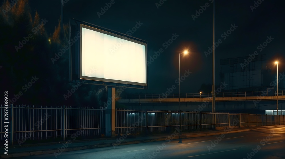 Poster long empty information signboard located on fence near asphalt road side view business and industria