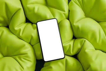 Smartphone mockup on inflatable background. Mobile phone with blank screen. App advertising mockup