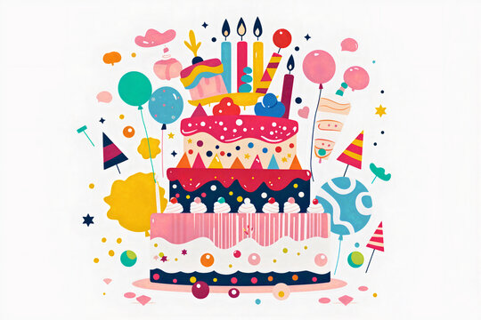 birthday cake illustration anniversary food celebration dessert artwork digital