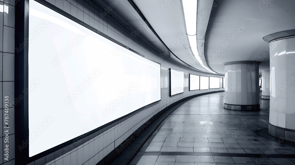 Poster horizontal blank advertising banners posters mockup in underground tunnel walkway outofhome ooh medi