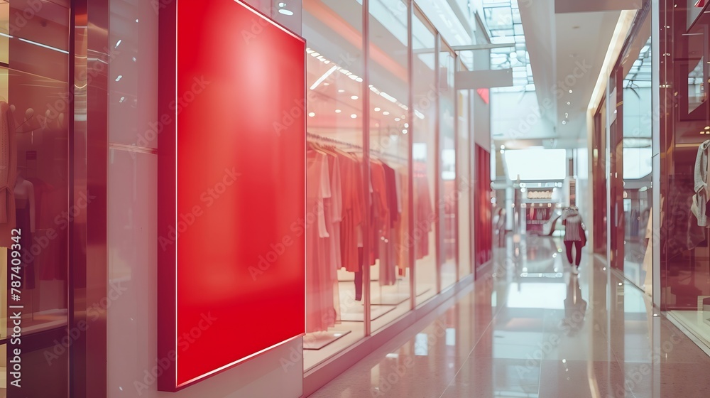 Aufkleber red blank sign inside shopping mall mock up advertise display frame setting over the clothes line in