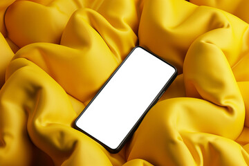 Smartphone mockup on inflatable background. Mobile phone with blank screen. App advertising mockup