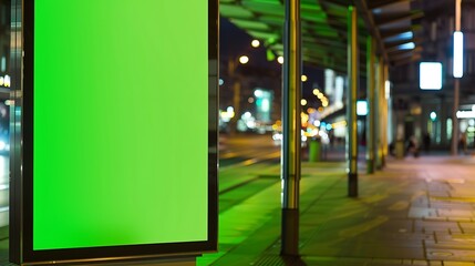 Vertical billboard at a public transport stop Greened street Mockup : Generative AI