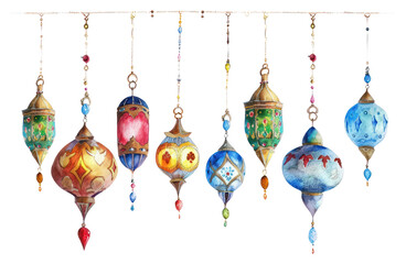 PNG Ottoman painting of hanged lanterns earring art white background. - obrazy, fototapety, plakaty