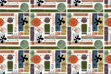 seamless repeating pattern with geometric and abstract shapes. vector illustration