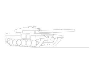 Continuous line drawing of tank. One line of military tank. War vehicle concept continuous line art. Editable outline