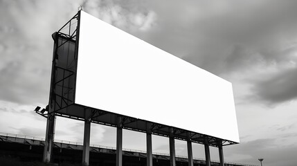Blank white advertising billboard in front of sport stadium : Generative AI