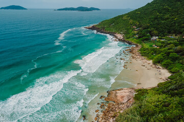 Coastline with mountains and blue ocean with waves in Brazil. Aerial view - 787411388