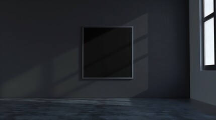 Bog blank picture frame on black wall in empty room mock up : Generative AI - Powered by Adobe