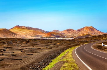 Papier Peint photo autocollant Atlantic Ocean Road Volcanic landscape, Island Lanzarote, Canary Islands, Spain, Europe.