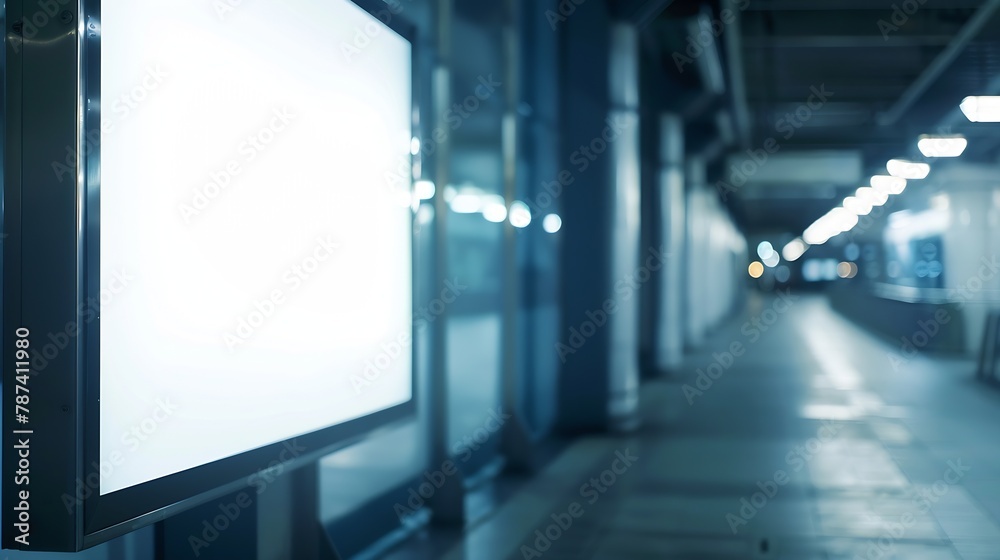 Poster digital media blank white screen modern panel signboard for advertisement design in airpost gallery 
