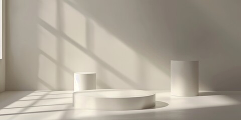 A play of light and shadow on white, geometric shapes highlighting the beauty of simplicity and negative space