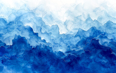 Abstract watercolor paint background in gradient deep blue hues, accentuated by a liquid fluid grunge texture