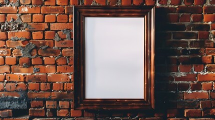 Blank picture frame on brick wall with copy space framed poster mockup Distressed red brick wall...