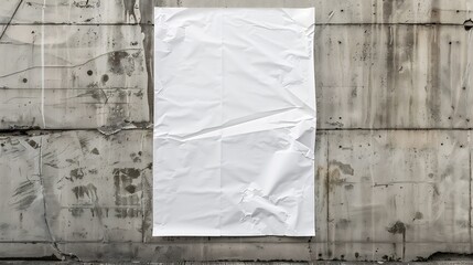 White wrinkled poster template Glued paper mockup Blank wheatpaste on textured wall Empty street art sticker mock up Clear urban glued advertising canvas Billboard advertisment adverti : Generative AI