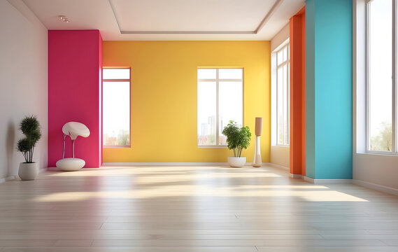 Modern bright interiors empty room design, Living room interior design