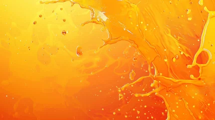 Foto op Canvas Vibrant orange paint splashes on a glossy surface. Abstract fluid art background. Design for modern art prints, creative wallpaper, or decorative poster © Tatyana