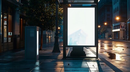 Mock up of blank bus stop vertical poster billboard on sidewalk : Generative AI