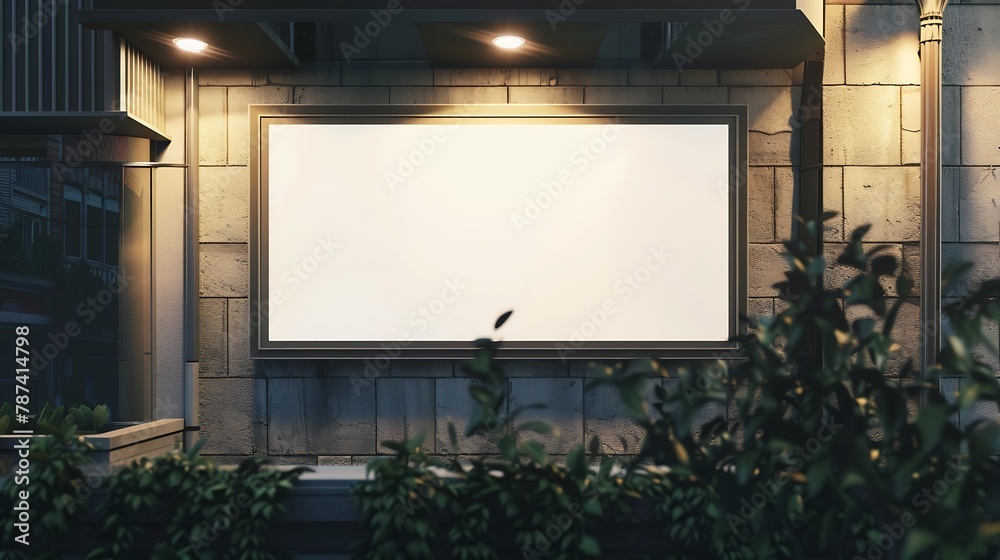 Poster billboard mockup on the wall of a building with an empty outdoor advertising screen : generative ai