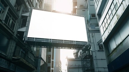 Blank white billboard on a background of buildings mock up : Generative AI