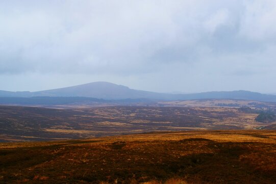 Landscape in Ireland. Misty mountain landscape in autumn.