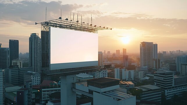 Blank billboard on the roof of building at megapolis city background mock up : Generative AI