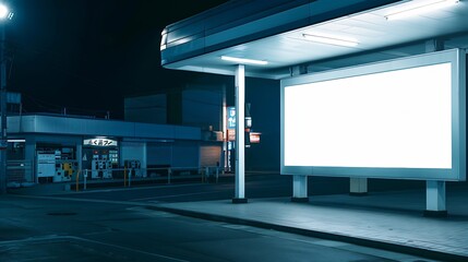 Large white blank billboard mockup displayed inside the gas station : Generative AI
