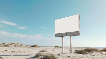 Rectangular blank billboard mock up in the beach : Generative AI