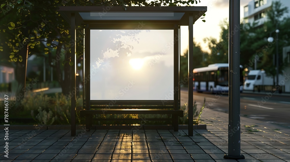Aufkleber photo empty lightbox on the bus stop horizontal mockup sunlight : generative ai