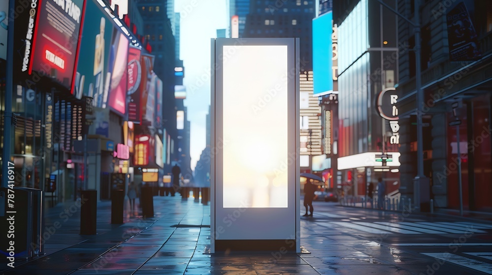 Poster blank mock up of vertical street poster billboard on city background electronic modern empty scorebo