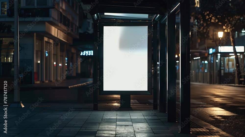 Poster Blank advertisement mock up  in a bus stop : Generative AI
