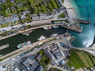 Charlestown harbour from the air cornwall england uk aerial 