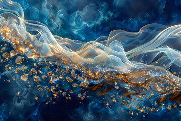 Fototapeta premium waves of flowing citrine stones on blue and misty background