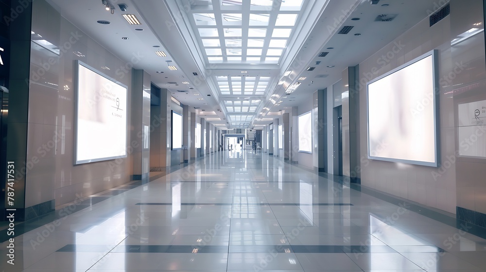 Poster Empty ADs media mock up in hallway shopping mall   Blank space for insert advertising : Generative AI