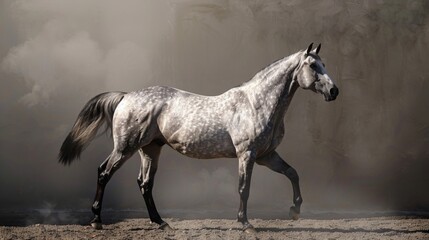 Obraz na płótnie Canvas Majestic Dappled Grey Horse Striding Elegantly