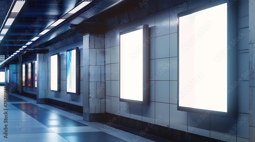 Poster big three vertical poster on metro station : generative ai