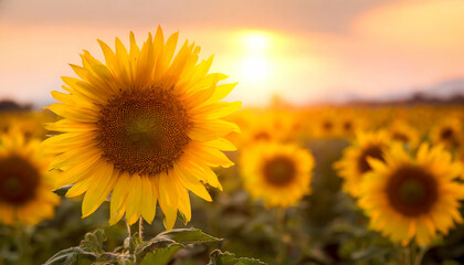 Sunflower fields on sunset time and copy space for text