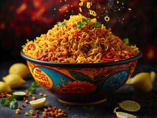 Delicious fried Maggi noodles with studio lighting using generative AI ..