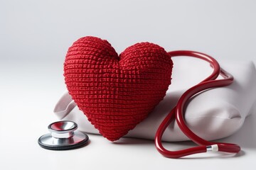 Stethoscope and red heart on white background. Health care concept.