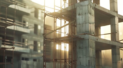 construction site with scaffold and building with housing background at town street mockup : Generative AI