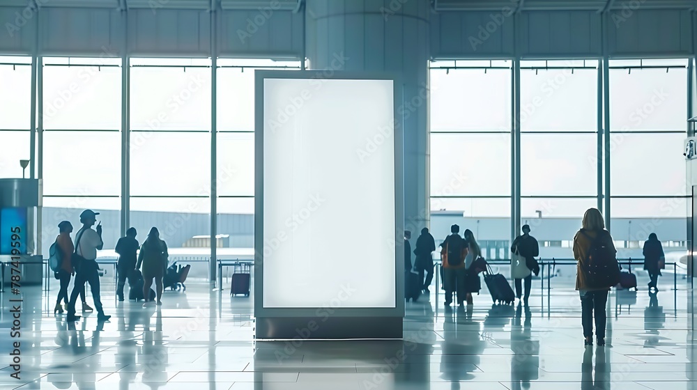 Aufkleber blank mock up of vertical street poster billboard on airport background with plane passengers : gene