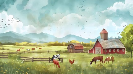 the rustic charm of farm life with images of cows grazing in pastures - obrazy, fototapety, plakaty