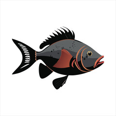 Fish or seafood flat icon for food apps and websites, Isolated cartoon icon aquarium animals.Vector illustration of tropical fish on a white background.