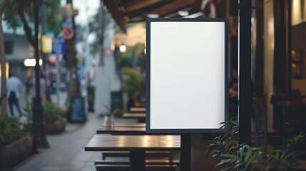 White paper poster mockup displayed outside the building restaurant Marketing and business concept : Generative AI