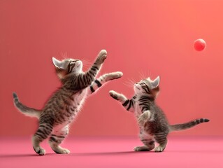 Energetic Feline Frivolity Playful Kittens Swatting and Batting at Toys in Whimsical Motion - obrazy, fototapety, plakaty