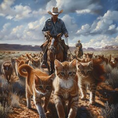 Herding Cats Cowboys herd cats like a rodeo with horses