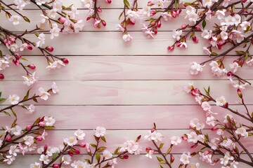 Sakura elegance empty wooden table adorned with sakura flowers illustration