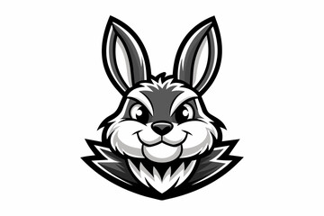 Rabbit mascot logo vector with solid black and white
