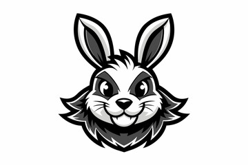 Rabbit mascot logo vector with solid black and white
